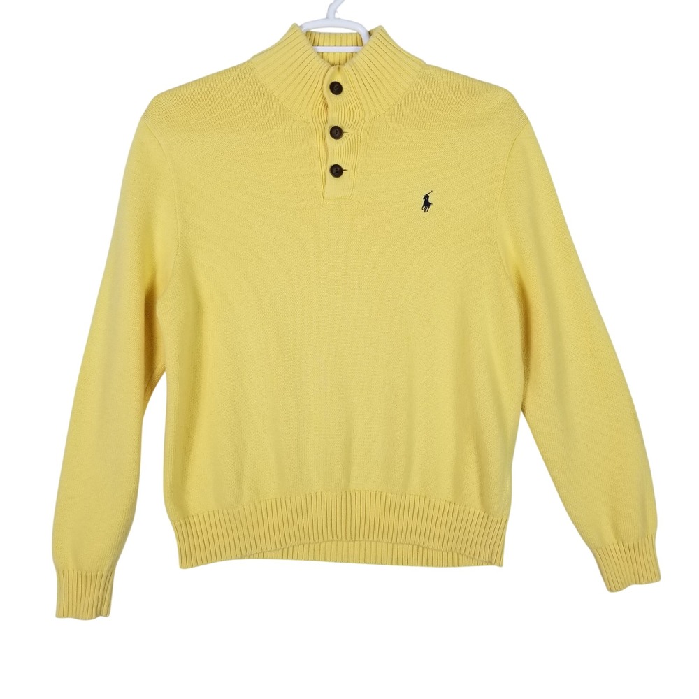 Polo Ralph Lauren Sweater Mens XL Yellow Cotton Mock Neck 3-Button Pullover